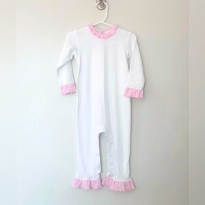 Magnolia Baby White Pajamas  with Pink Ruffle 24 months